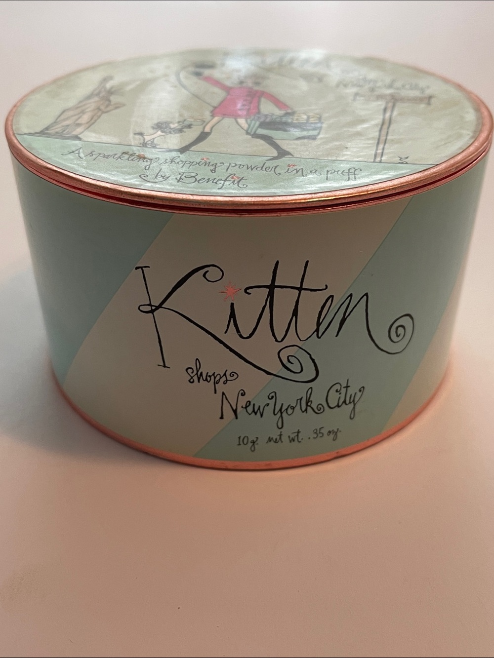 Vintage Y2K Benefit Rare Kitten Shops New York City copper sparkle powder puff - Picture 2 of 7
